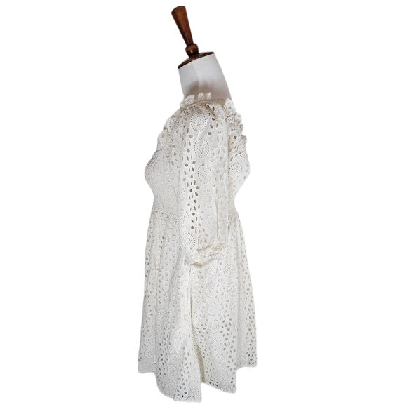 Cleobella Ivory Eyelet Puff Sleeve Cotton Mini Dress Small Cottagecore Preowned - Picture 5 of 8